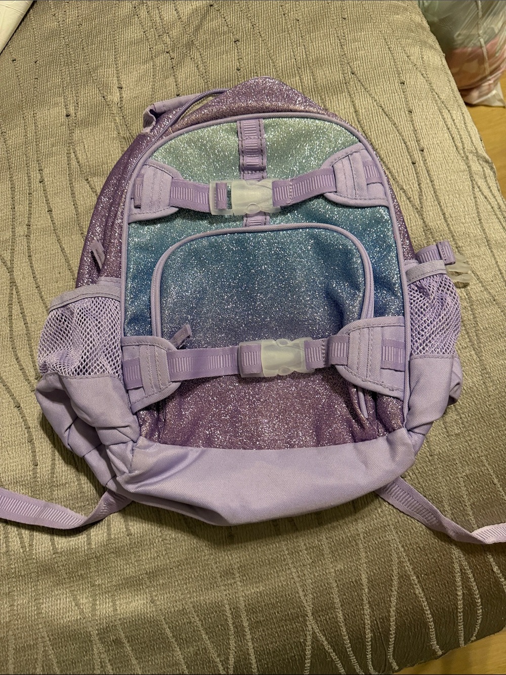 Pottery Barn Kids Glitter Ombre Lavender and Teal Backpack with Chest Straps